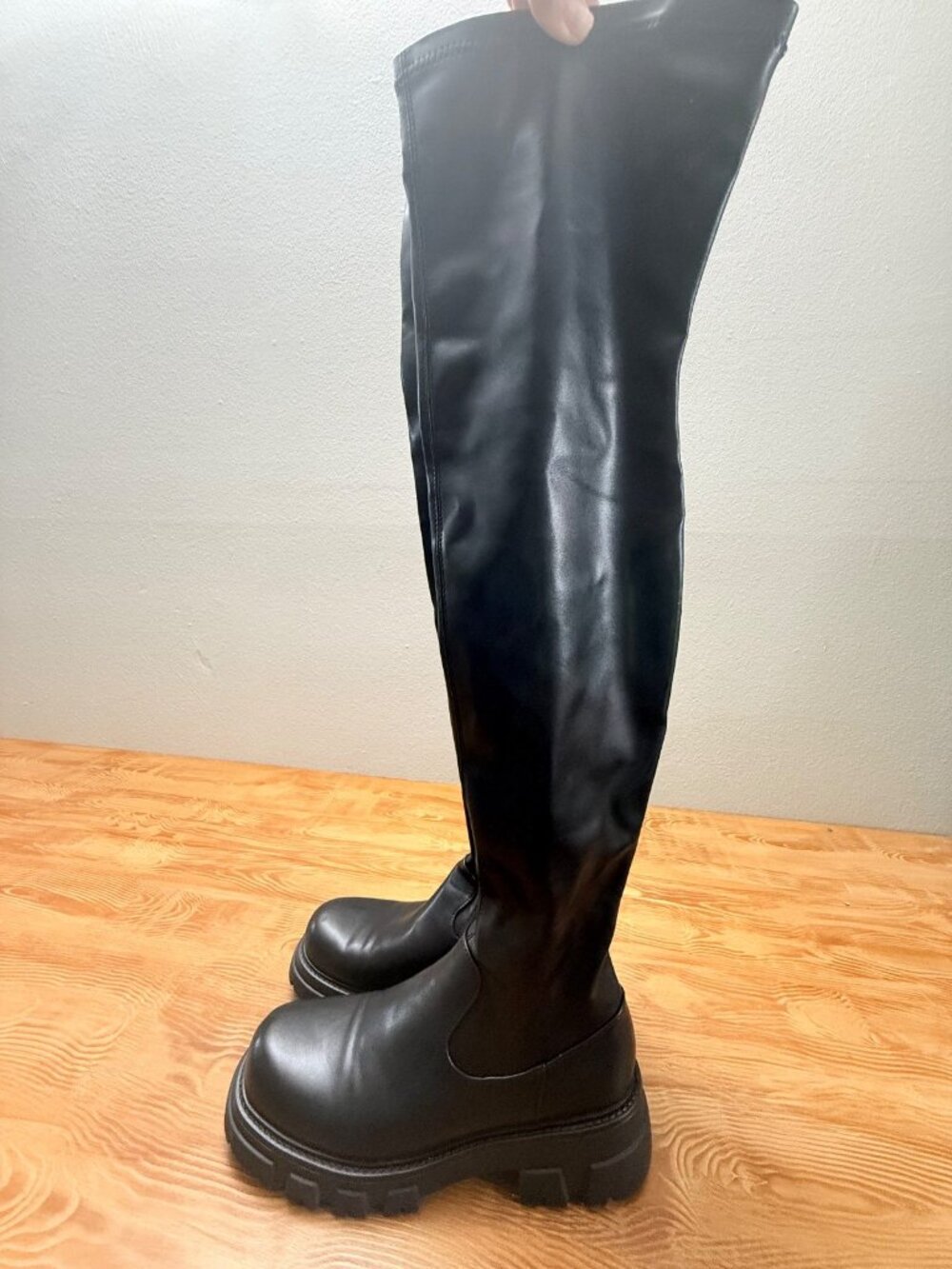 Black Thigh High Platform Boots Lug Size 10 - 914 - Picture 7 of 9